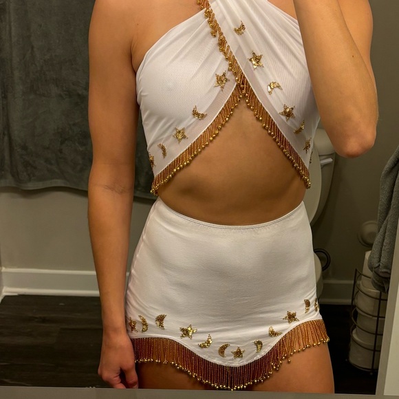 HER PONY Nevada Shimmy Jingle Star and Moon White/Gold Festival Skirt - Picture 4 of 9